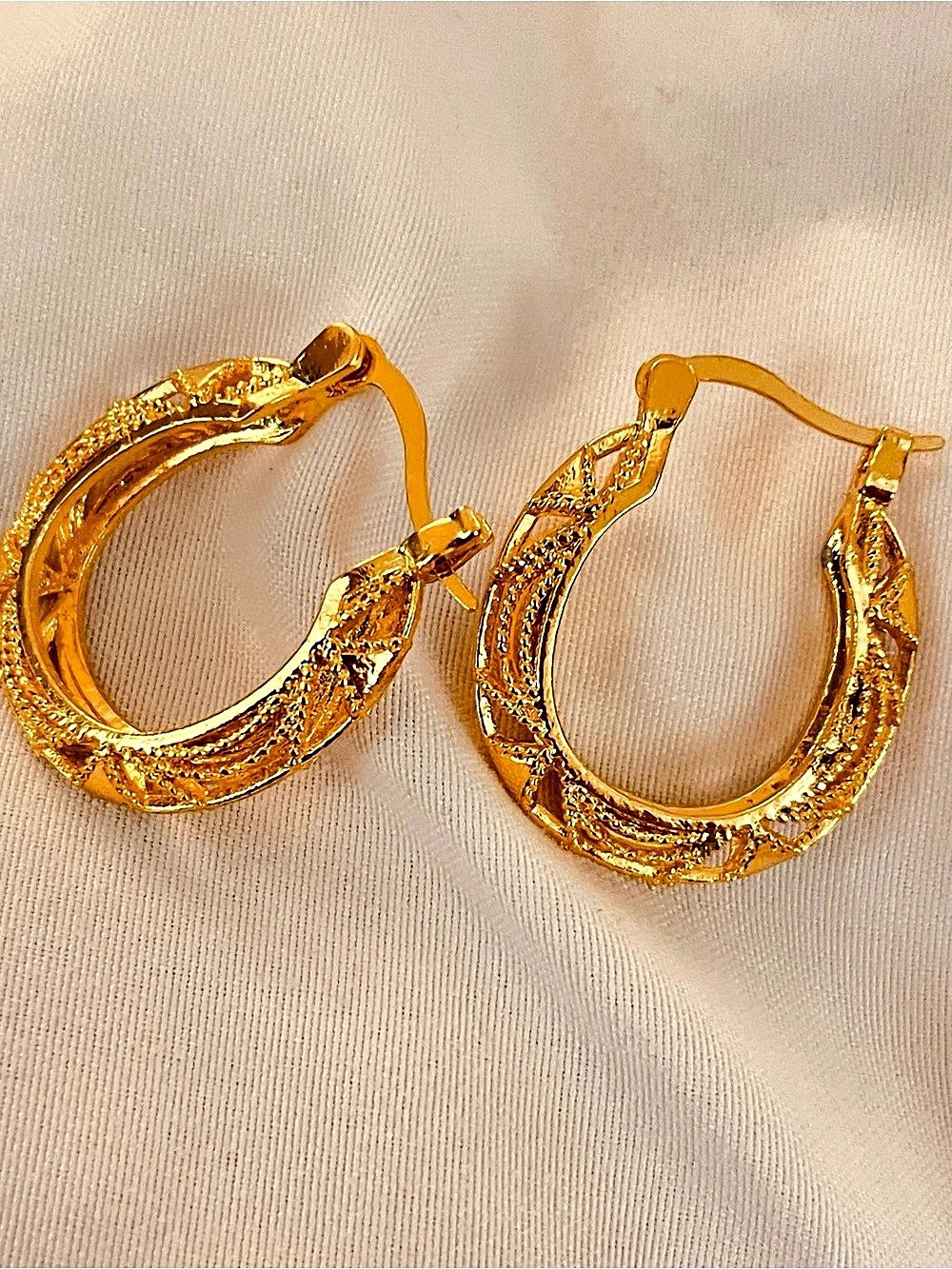 Trifari Textured Gold-Tone Hoop Earrings